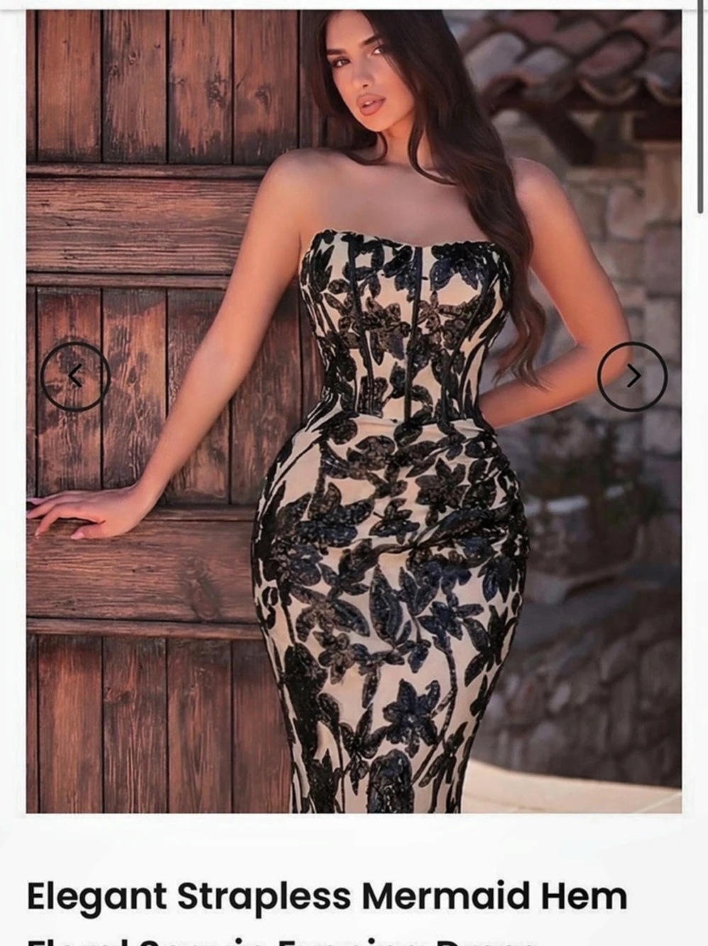 Faeriesty Elegant Strapless Mermaid Hem Floral Sequin Evening Dress Strapless